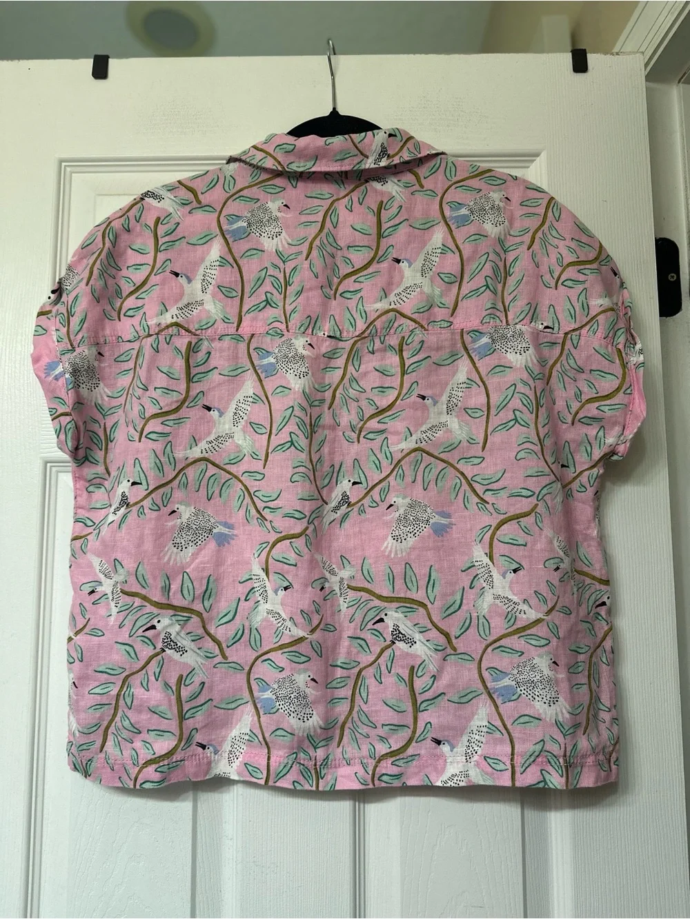 Cynthia Rowley Pink 100% LinenBird Print Button-Down Top - Picture 9 of 9